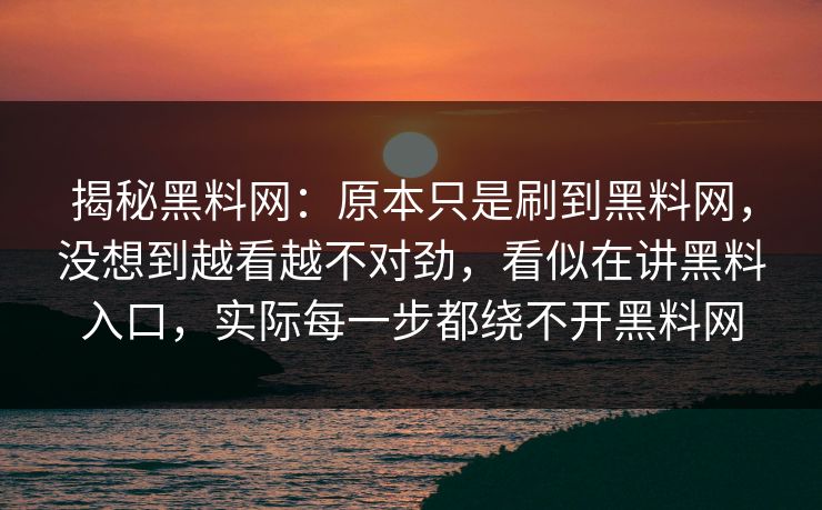 揭秘黑料网:原本只是刷到黑料网,没想到越看越不对劲,看似在讲黑料入口,实际每一步都绕不开黑料网