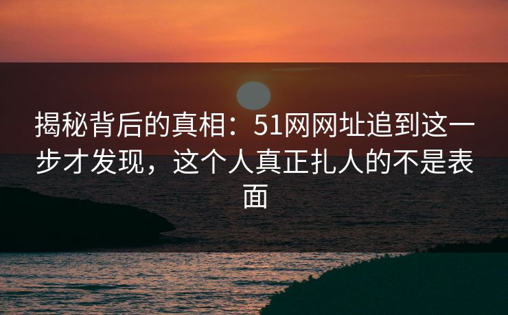 揭秘背后的真相:51网网址追到这一步才发现,这个人真正扎人的不是表面
